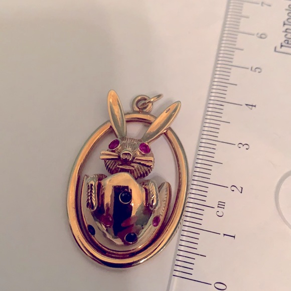 14K YG RUBY & SAPPHIRE RABBIT CHARM 15.4GR - Picture 8 of 13